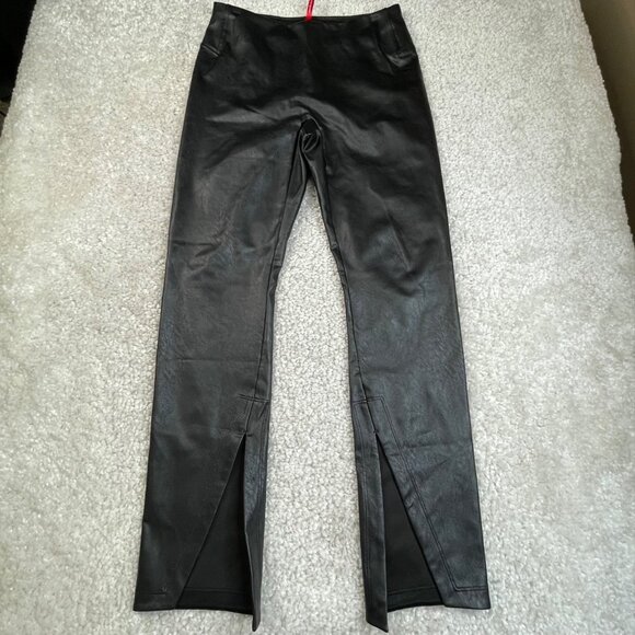 Spanx Black Faux Leather Like Front Slit Pants - Picture 2 of 10